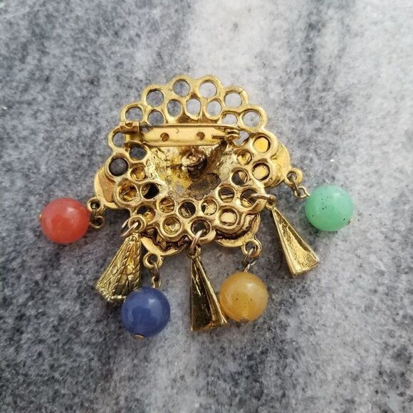 Vintage Funky Beaded Gold Tone Brooch, Retro 80s Design, estate - Picture 2 of 5